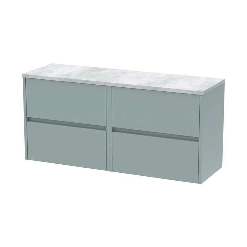 Nuie Havana 1200mm Wall Hung 4-drawer Unit & Laminate Worktop Contemporary Coastal Grey MFC Smooth Matt 561x1205x390mm - HAV2304LBG2