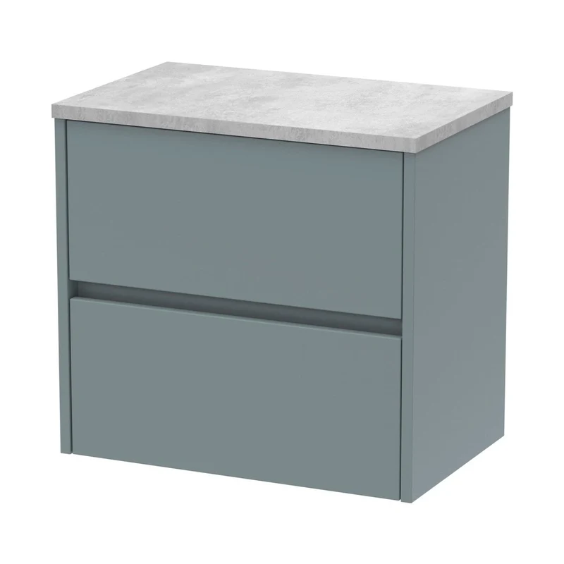 Nuie Havana 600mm Wall Hung 2 Drawer Unit & Worktop Contemporary Coastal Grey MFC Smooth Matt 561x605x390mm - HAV2304LBG