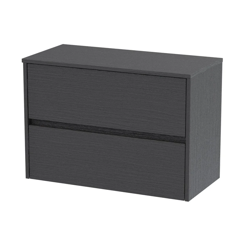 Nuie Havana 800mm Wall Hung 2 Drawer Unit & Worktop Contemporary Graphite Grey Woodgrain MFC Textured Woodgrain 557x805x390mm