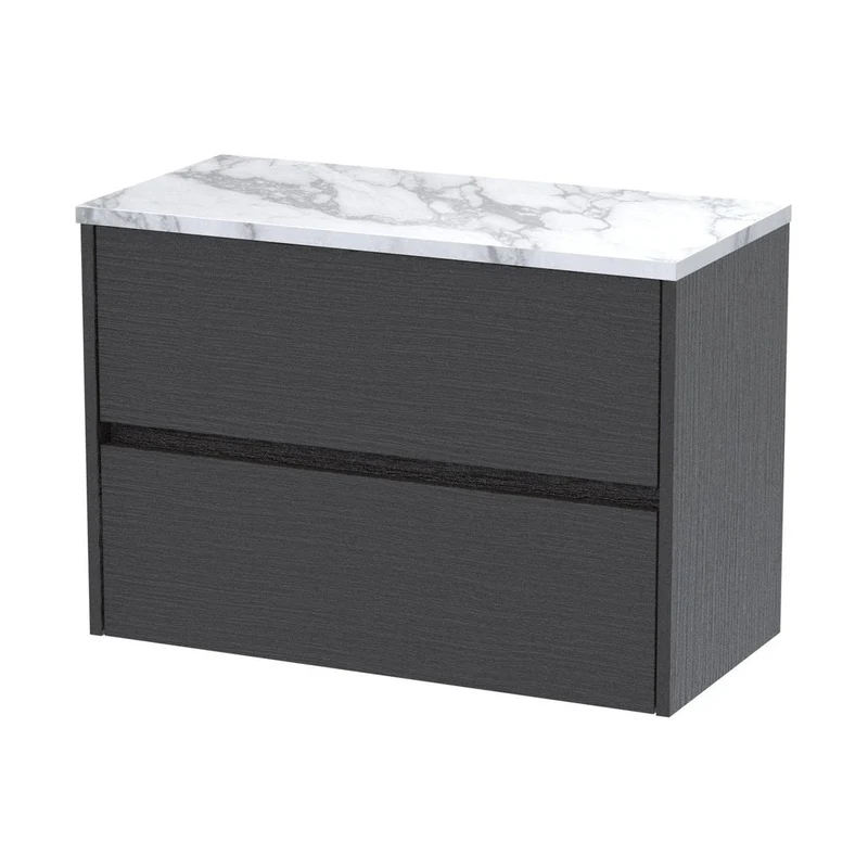 Nuie Havana 800 Wall Hung 2-drawer Unit & Laminate Worktop Contemporary Graphite Grey Woodgrain MFC Textured Woodgrain 561x805x390mm