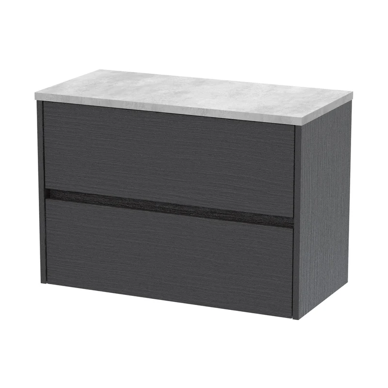 Nuie Havana 800mm Wall Hung 2 Drawer Unit & Worktop Contemporary Graphite Grey Woodgrain MFC Textured Woodgrain 561x805x390mm - HAV2206LBG