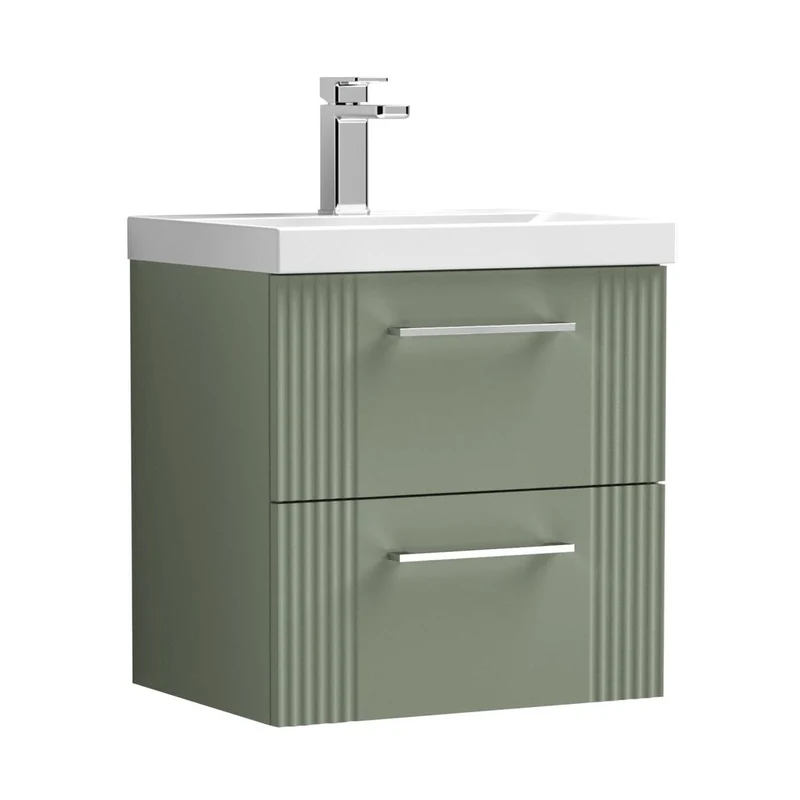 Nuie Deco 500mm Wall Hung 2 Drawer Vanity & Basin 1 Contemporary Satin Green MFC Painted Gloss 540x510x390mm