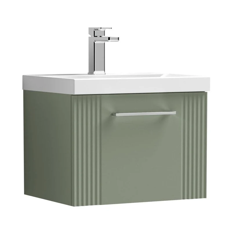 Nuie Deco 500mm Wall Hung Single Drawer Vanity & Basin 3 Contemporary Satin Green MFC Painted Gloss 409x510x390mm