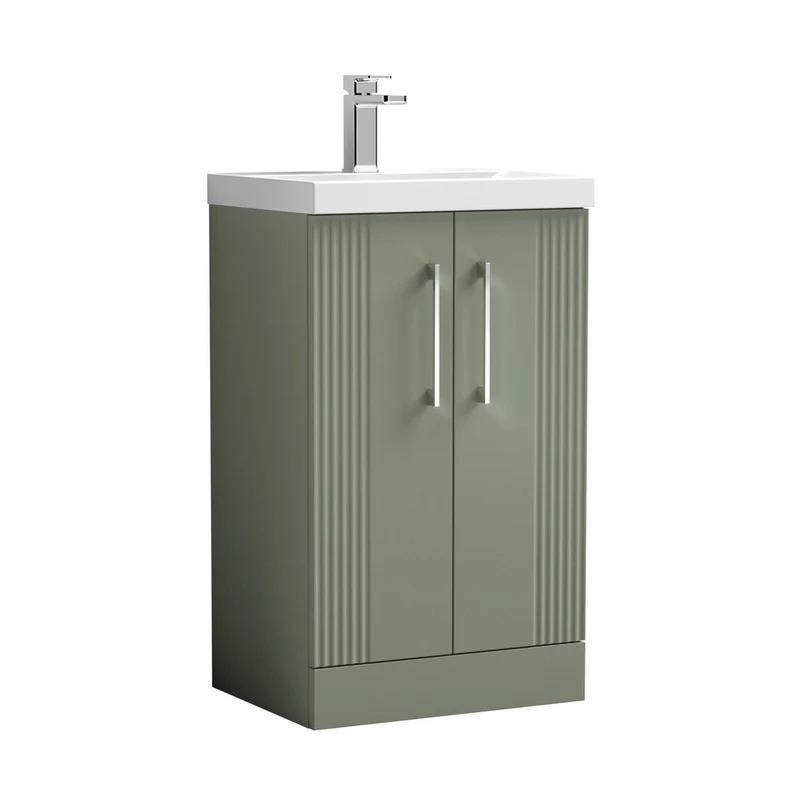 Nuie Deco 500mm Floor Standing 2 Door Vanity & Basin 3 Contemporary Satin Green MFC Painted Gloss 860x510x395mm