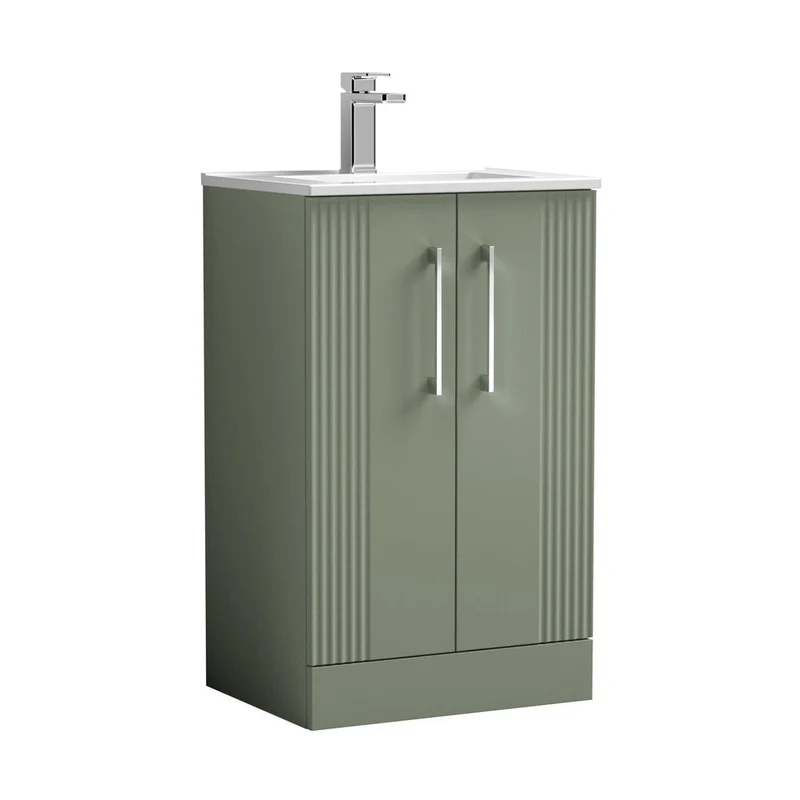 Nuie Deco 500mm Floor Standing 2 Door Vanity & Basin 2 Contemporary Satin Green MFC Painted Gloss 828x505x395mm