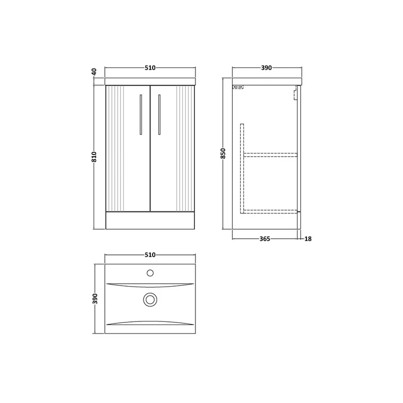 Nuie Deco 500mm Floor Standing 2 Door Vanity & Basin 1 Contemporary Satin Green MFC Painted Gloss 850x510x390mm