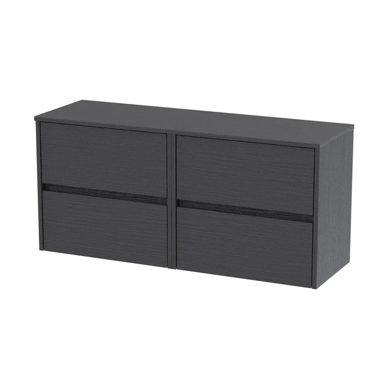 Nuie Havana 1200mm Wall Hung 4 Drawer Unit & Worktop Contemporary Graphite Grey Woodgrain MFC Textured Woodgrain 557x1205x390mm