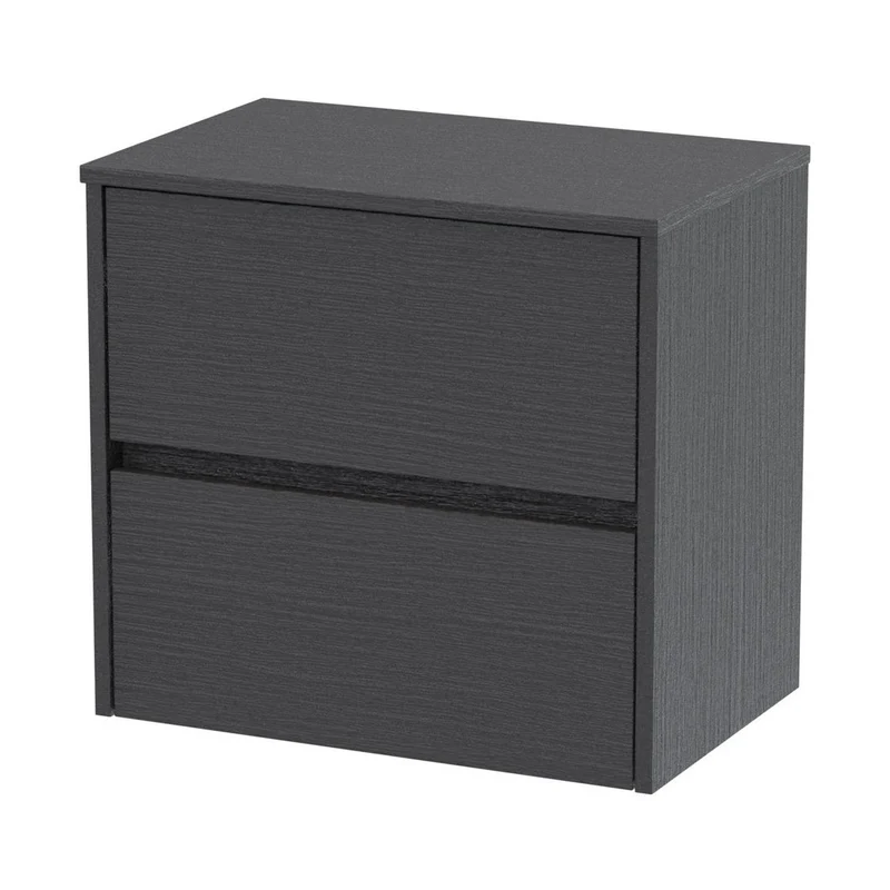 Nuie Havana 600mm Wall Hung 2 Drawer Unit & Worktop Contemporary Graphite Grey Woodgrain MFC Textured Woodgrain 557x605x390mm