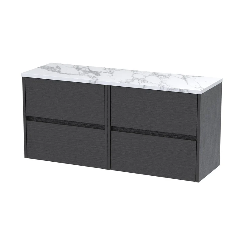 Nuie Havana 1200mm Wall Hung 4-drawer Unit & Laminate Worktop Contemporary Graphite Grey Woodgrain MFC Textured Woodgrain 561x1205x390mm - HAV2204LCM2