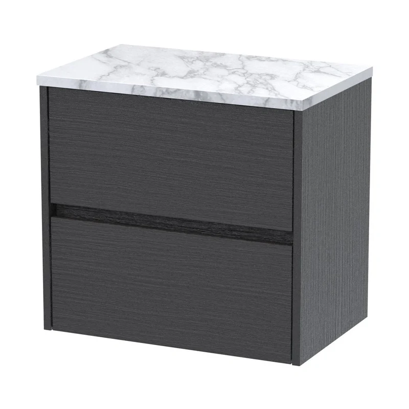 Nuie Havana 600 Wall Hung 2-drawer Unit & Laminate Worktop Contemporary Graphite Grey Woodgrain MFC Textured Woodgrain 561x605x390mm