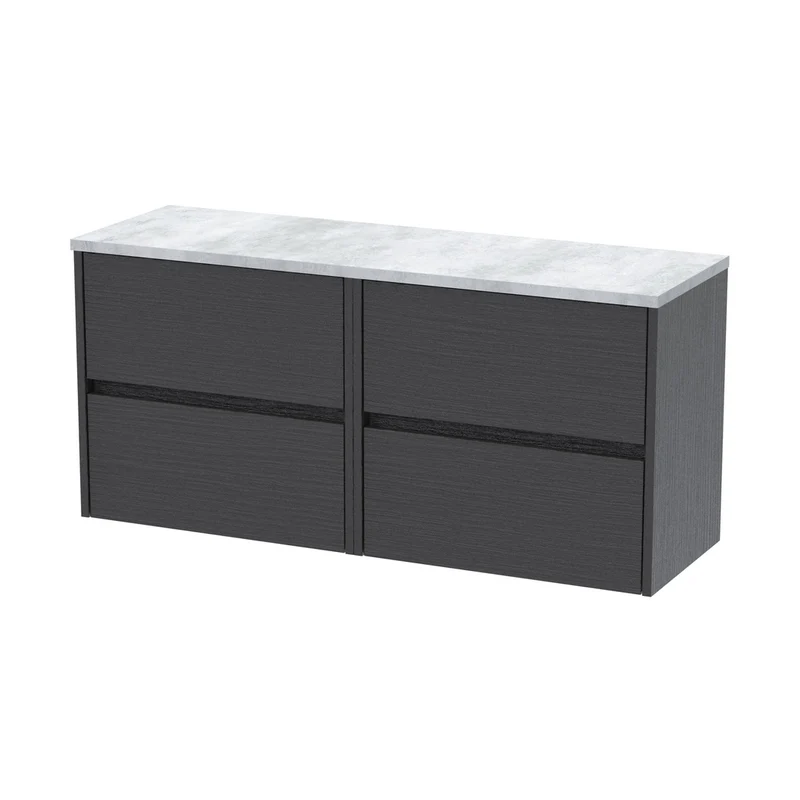 Nuie Havana 1200mm Wall Hung 4-drawer Unit & Laminate Worktop Contemporary Graphite Grey Woodgrain MFC Textured Woodgrain 561x1205x390mm - HAV2204LBG2