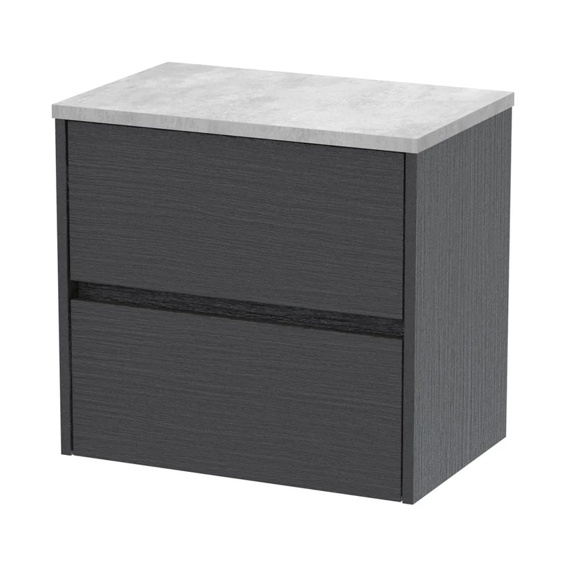 Nuie Havana 600mm Wall Hung 2 Drawer Unit & Worktop Contemporary Graphite Grey Woodgrain MFC Textured Woodgrain 561x605x390mm - HAV2204LBG