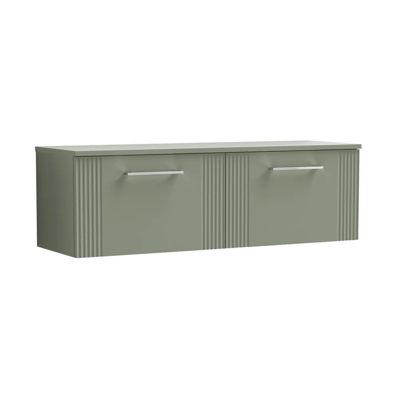 Nuie Deco 1200mm Wall Hung 2 Drawer Vanity & Worktop Contemporary Satin Green MFC Painted Gloss 377x1205x390mm