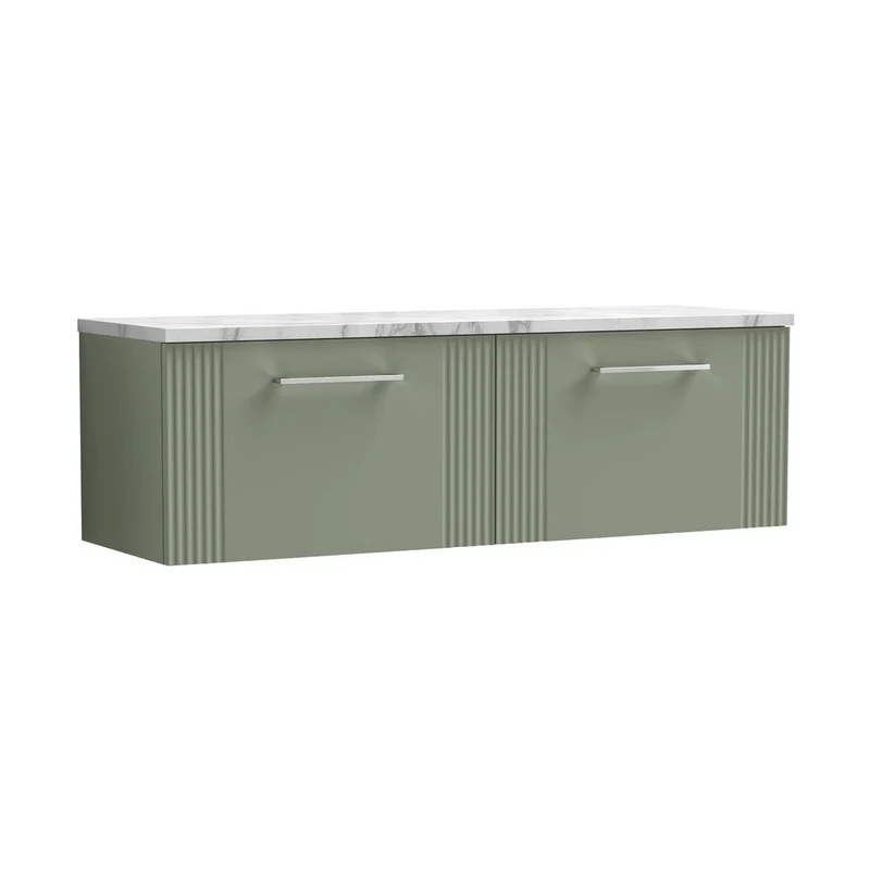 Nuie Deco 1200 Wall Hung 2-drawer Vanity & Laminate Worktop Contemporary Satin Green MFC Painted Gloss 405x1215x455mm - DPF894LCM2