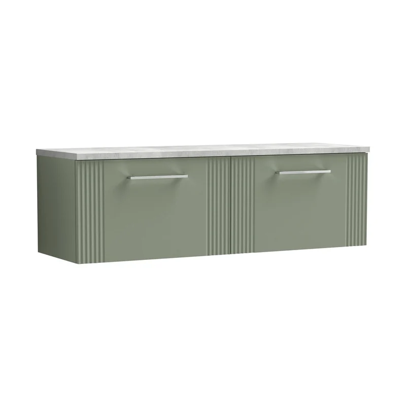 Nuie Deco 1200 Wall Hung 2-drawer Vanity & Laminate Worktop Contemporary Satin Green MFC Painted Gloss 405x1215x455mm - DPF894LBG2