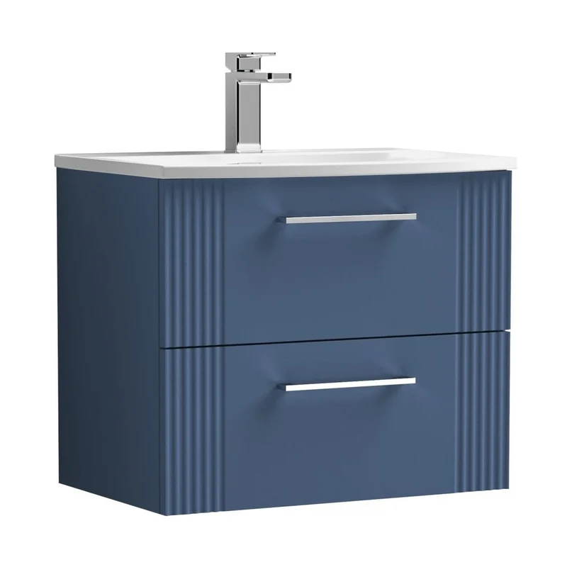 Nuie Deco 600mm Wall Hung 2 Drawer Vanity & Basin 4 Contemporary Satin Blue MFC Painted Gloss 530x610x440mm