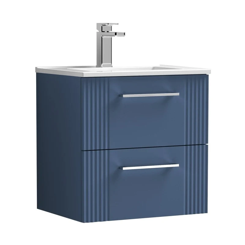 Nuie Deco 500mm Wall Hung 2 Drawer Vanity & Basin 2 Contemporary Satin Blue MFC Painted Gloss 518x505x395mm