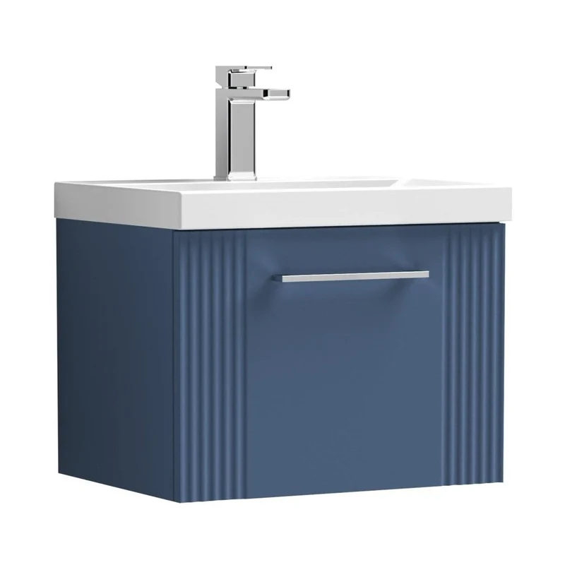 Nuie Deco 500mm Wall Hung Single Drawer Vanity & Basin 3 Contemporary Satin Blue MFC Painted Gloss 409x510x390mm