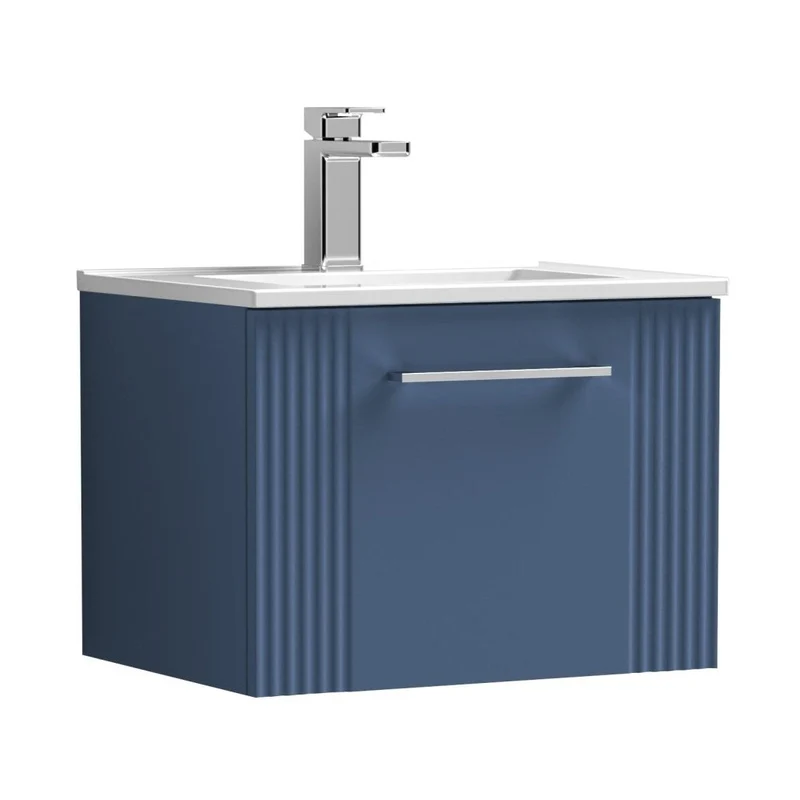 Nuie Deco 500mm Wall Hung Single Drawer Vanity & Basin 2 Contemporary Satin Blue MFC Painted Gloss 377x505x395mm