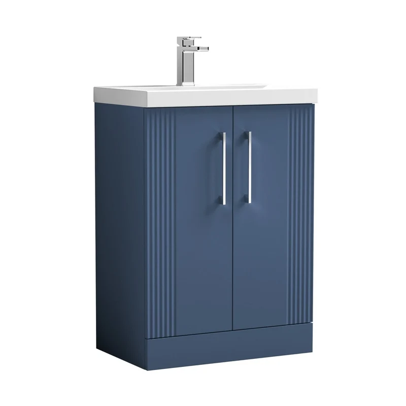 Nuie Deco 600mm Floor Standing 2 Door Vanity & Basin 1 Contemporary Satin Blue MFC Painted Gloss 850x610x390mm
