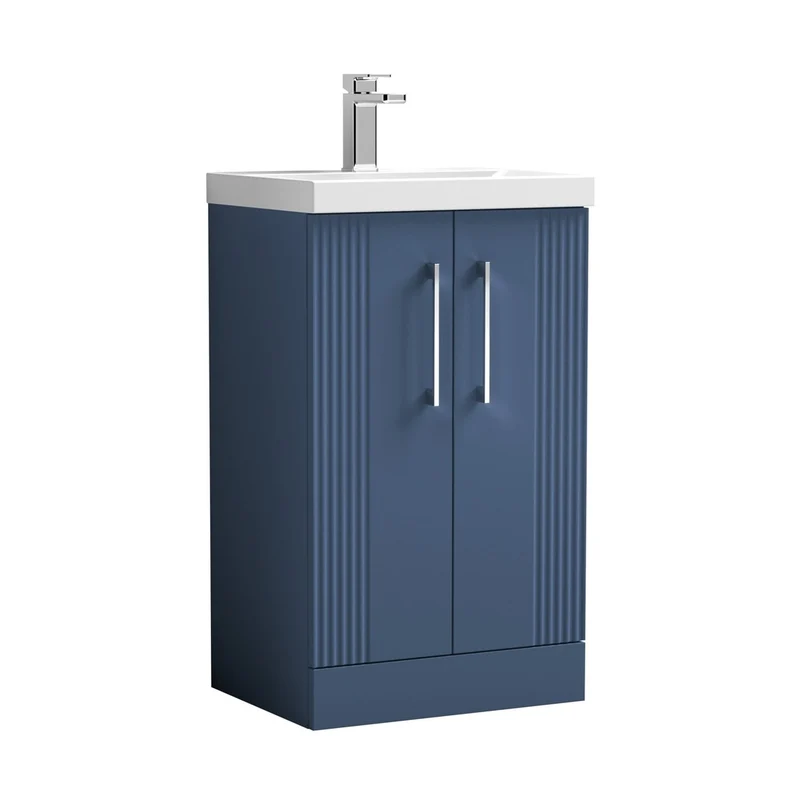 Nuie Deco 500mm Floor Standing 2 Door Vanity & Basin 3 Contemporary Satin Blue MFC Painted Gloss 860x510x395mm