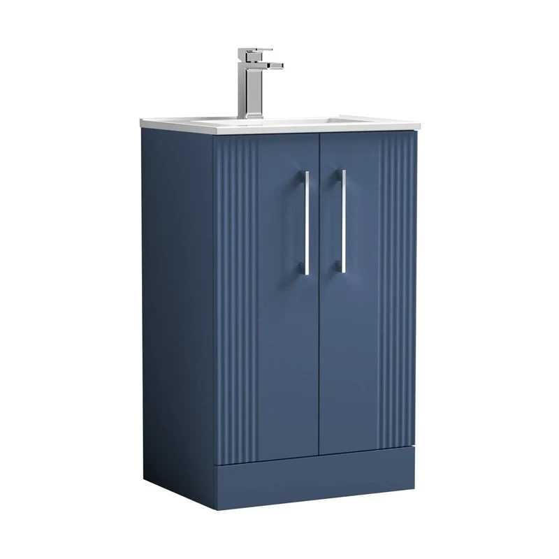Nuie Deco 500mm Floor Standing 2 Door Vanity & Basin 2 Contemporary Satin Blue MFC Painted Gloss 828x505x395mm