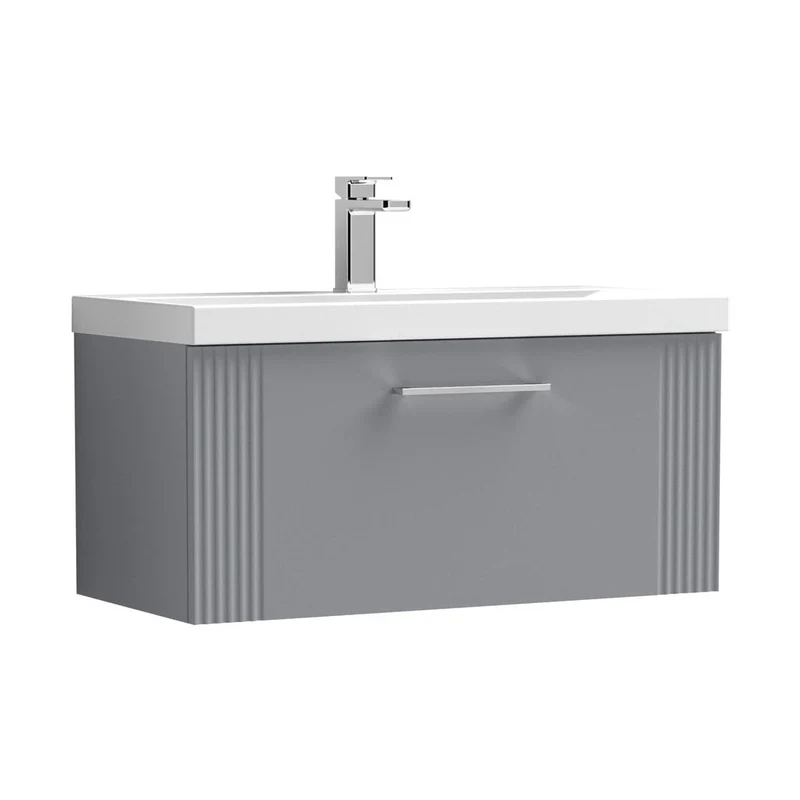 Nuie Deco 800mm Wall Hung Single Drawer Vanity & Basin 3 Contemporary Satin Grey MFC Painted Gloss 409x810x395mm