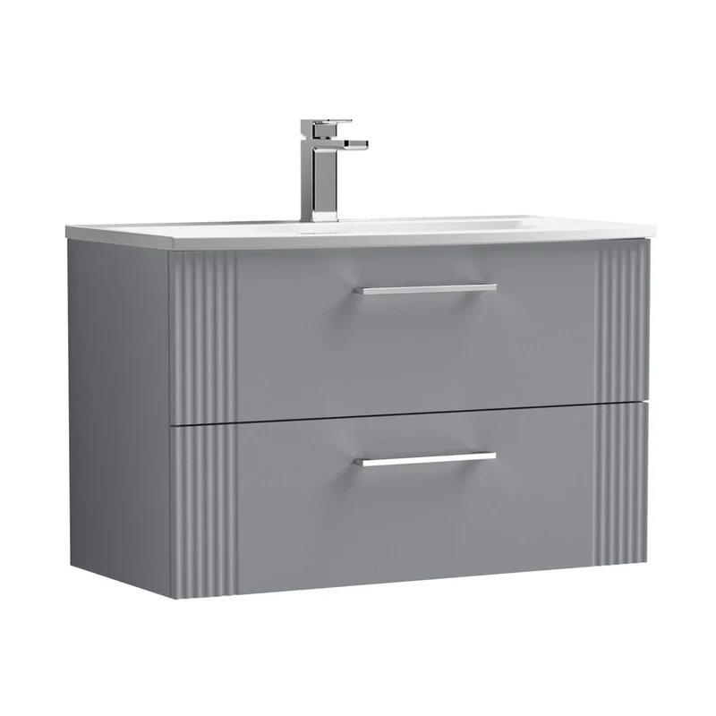 Nuie Deco 800mm Wall Hung 2 Drawer Vanity & Basin 4 Contemporary Satin Grey MFC Painted Gloss 530x810x440mm