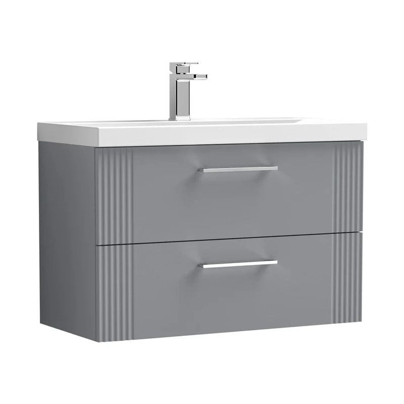 Nuie Deco 800mm Wall Hung 2 Drawer Vanity & Basin 1 Contemporary Satin Grey MFC Painted Gloss 540x810x390mm