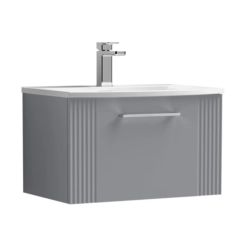 Nuie Deco 600mm Wall Hung Single Drawer Vanity & Basin 4 Contemporary Satin Grey MFC Painted Gloss 389x610x440mm