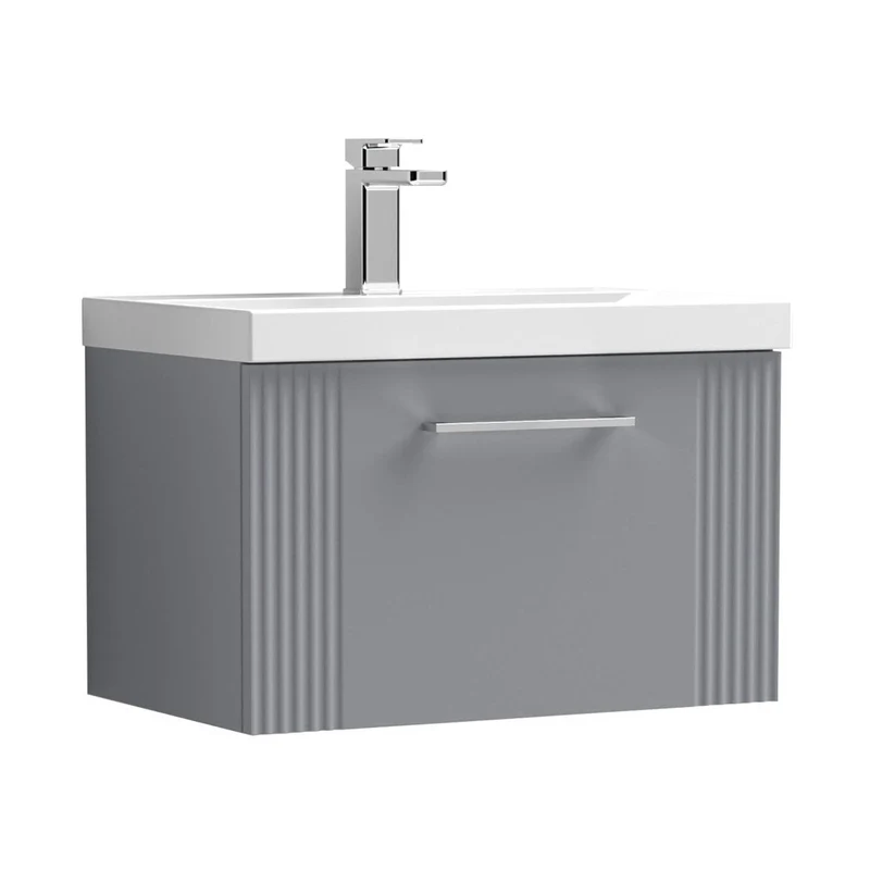 Nuie Deco 600mm Wall Hung Single Drawer Vanity & Basin 3 Contemporary Satin Grey MFC Painted Gloss 409x610x395mm