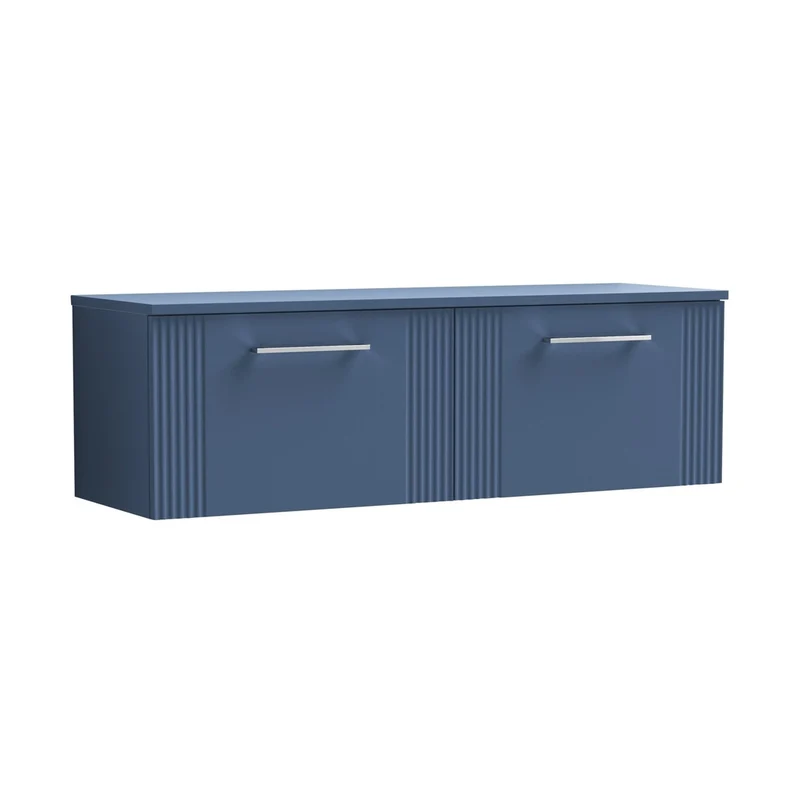Nuie Deco 1200mm Wall Hung 2 Drawer Vanity & Worktop Contemporary Satin Blue MFC Painted Gloss 377x1205x390mm