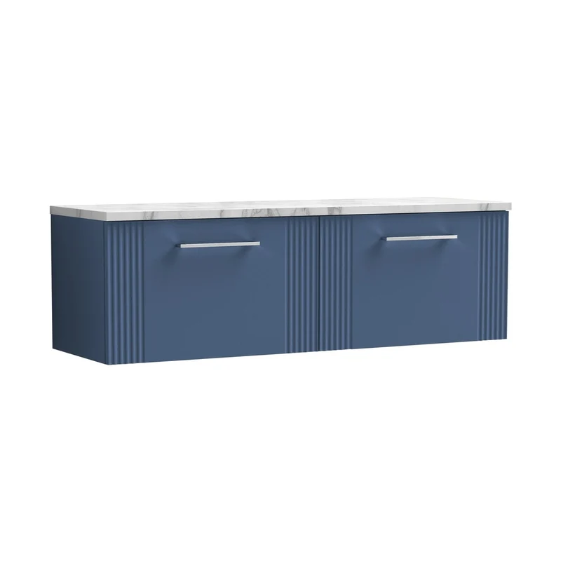 Nuie Deco 1200 Wall Hung 2-drawer Vanity & Laminate Worktop Contemporary Satin Blue MFC Painted Gloss 405x1215x455mm - DPF394LCM2