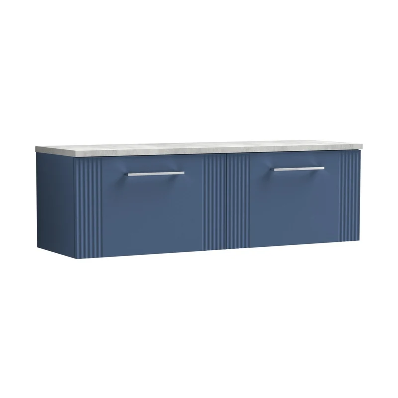Nuie Deco 1200 Wall Hung 2-drawer Vanity & Laminate Worktop Contemporary Satin Blue MFC Painted Gloss 405x1215x455mm - DPF394LBG2