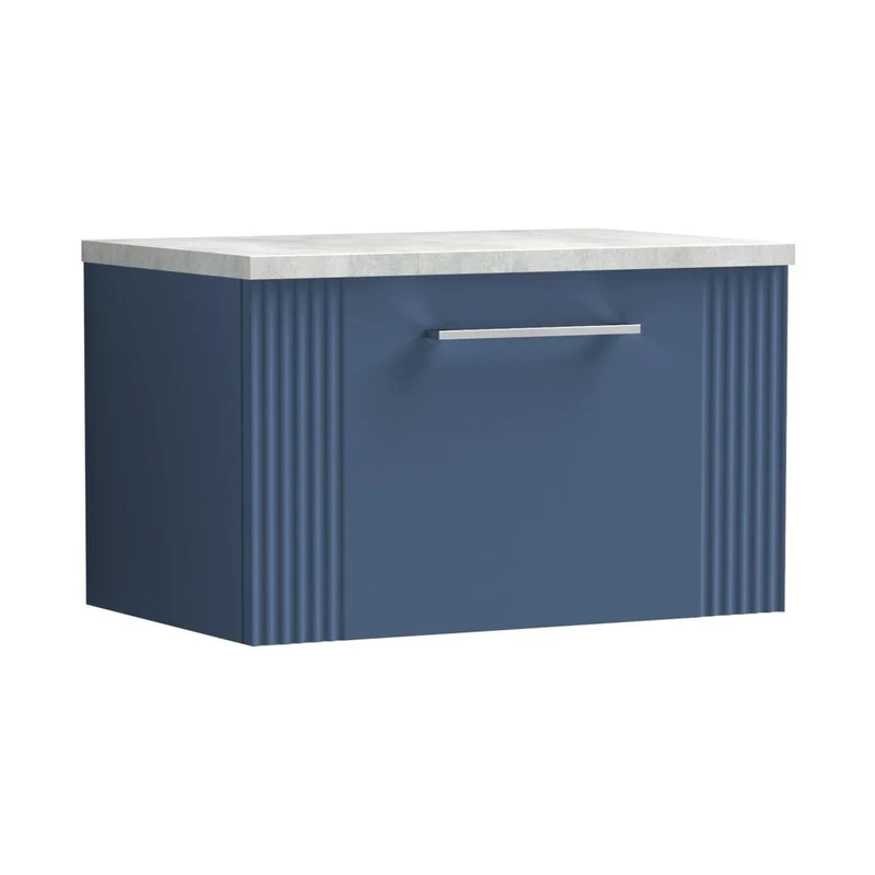Nuie Deco 600mm Wall Hung Single Drawer Vanity & Laminate Top Contemporary Satin Blue MFC Painted Gloss 381x605x390mm - DPF394LBG