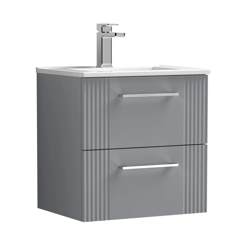 Nuie Deco 500mm Wall Hung 2 Drawer Vanity & Basin 2 Contemporary Satin Grey MFC Painted Gloss 518x505x395mm