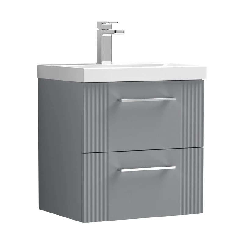 Nuie Deco 500mm Wall Hung 2 Drawer Vanity & Basin 1 Contemporary Satin Grey MFC Painted Gloss 540x510x390mm