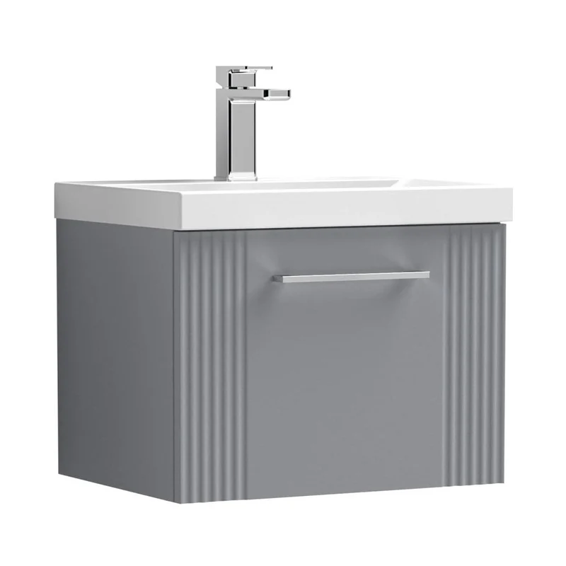 Nuie Deco 500mm Wall Hung Single Drawer Vanity & Basin 3 Contemporary Satin Grey MFC Painted Gloss 409x510x390mm