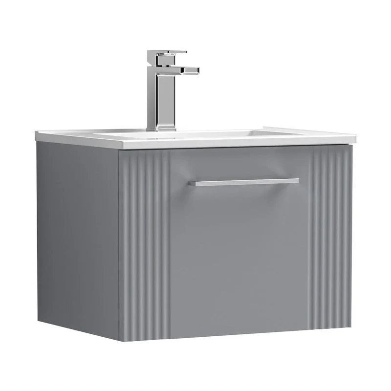 Nuie Deco 500mm Wall Hung Single Drawer Vanity & Basin 2 Contemporary Satin Grey MFC Painted Gloss 377x505x395mm