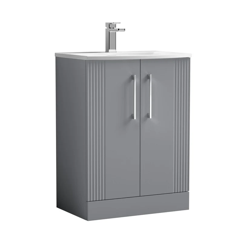Nuie Deco 600mm Floor Standing 2 Door Vanity & Basin 4 Contemporary Satin Grey MFC Painted Gloss 840x610x440mm