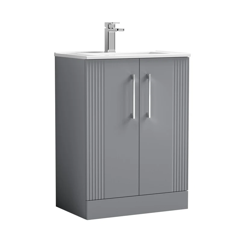Nuie Deco 600mm Floor Standing 2 Door Vanity & Basin 2 Contemporary Satin Grey MFC Painted Gloss 828x605x395mm