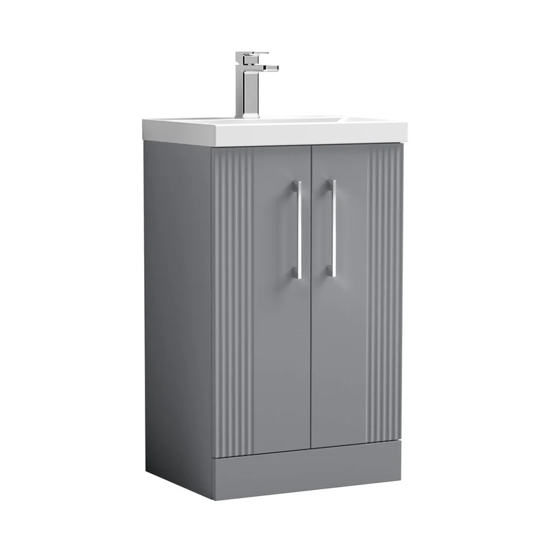 Nuie Deco 500mm Floor Standing 2 Door Vanity & Basin 3 Contemporary Satin Grey MFC Painted Gloss 860x510x395mm