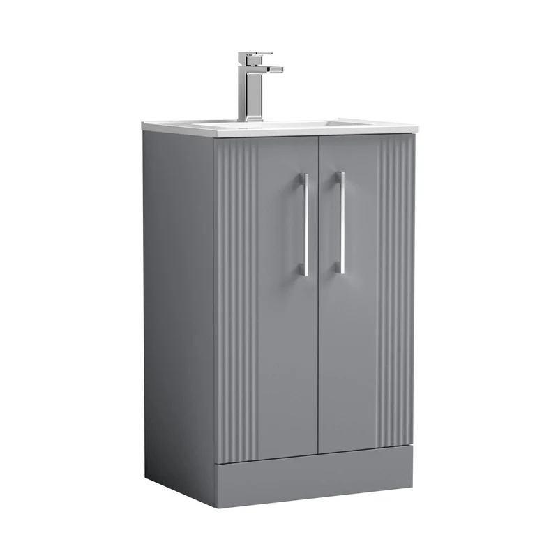Nuie Deco 500mm Floor Standing 2 Door Vanity & Basin 2 Contemporary Satin Grey MFC Painted Gloss 828x505x395mm