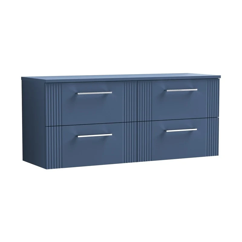 Nuie Deco 1200mm Wall Hung 4 Drawer Vanity & Worktop Contemporary Satin Blue MFC Painted Gloss 518x1205x390mm