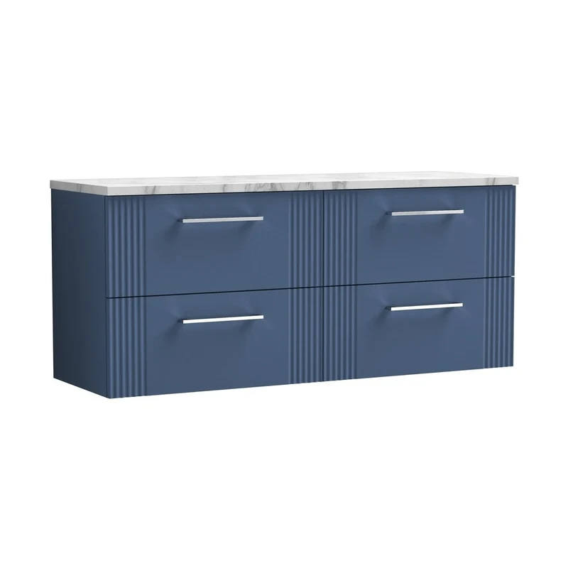 Nuie Deco 1200 Wall Hung 4-drawer Vanity & Laminate Worktop Contemporary Satin Blue MFC Painted Gloss 545x1215x455mm - DPF393LCM2