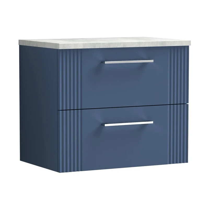 Nuie Deco 600mm Wall Hung 2 Drawer Vanity & Laminate Top Contemporary Satin Blue MFC Painted Gloss 522x605x390mm - DPF393LBG