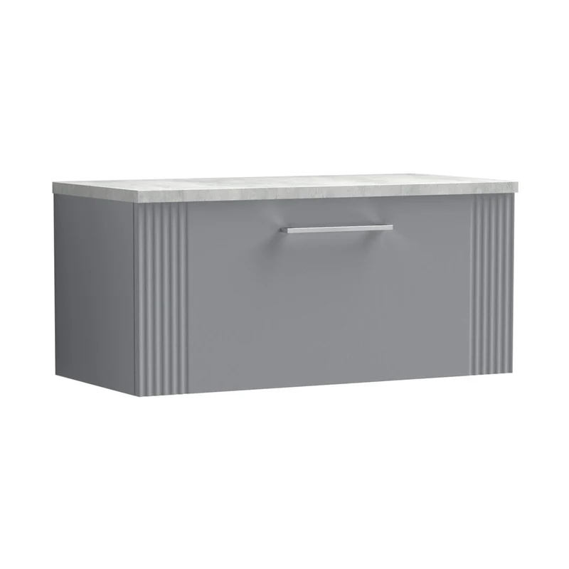 Nuie Deco 800mm Wall Hung Single Drawer Vanity & Laminate Top Contemporary Satin Grey MFC Painted Gloss 381x805x390mm - DPF296LBG