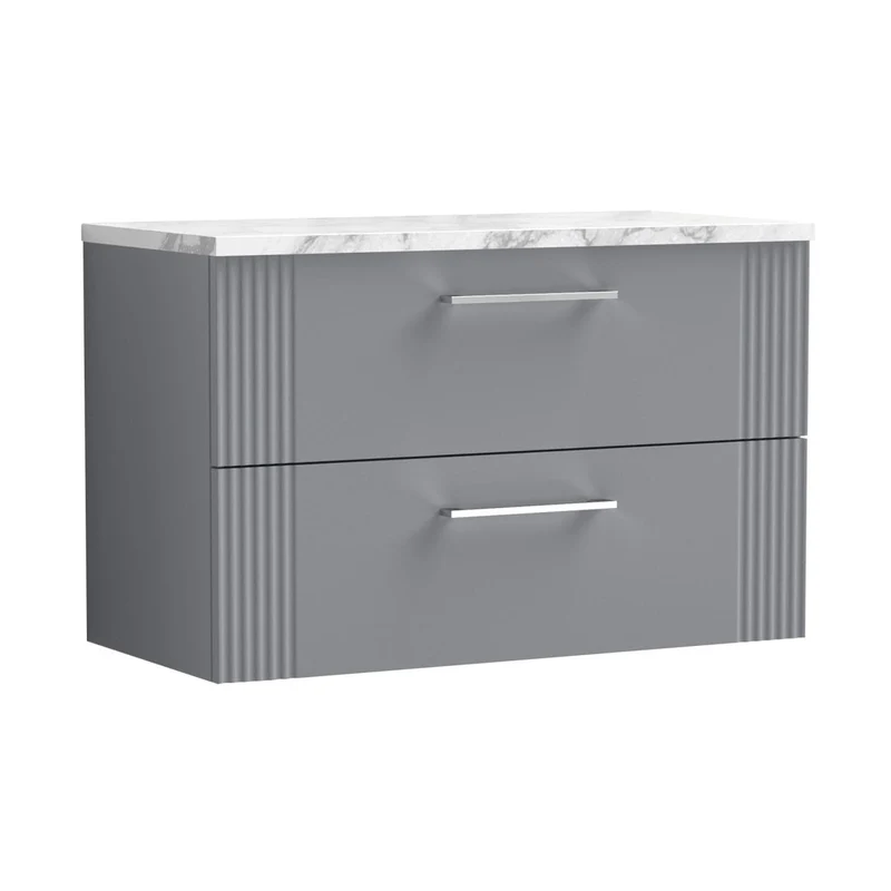 Nuie Deco 800 Wall Hung 2-drawer Vanity & Laminate Worktop Contemporary Satin Grey MFC Painted Gloss 522x805x390mm
