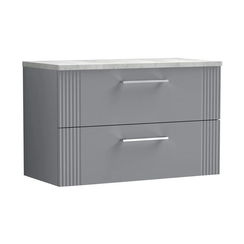 Nuie Deco 800mm Wall Hung 2 Drawer Vanity & Laminate Top Contemporary Satin Grey MFC Painted Gloss 522x805x390mm - DPF295LBG