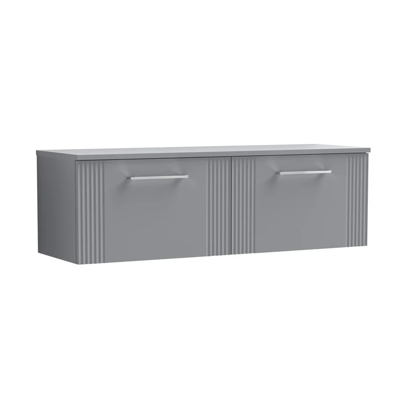 Nuie Deco 1200mm Wall Hung 2 Drawer Vanity & Worktop Contemporary Satin Grey MFC Painted Gloss 377x1205x390mm